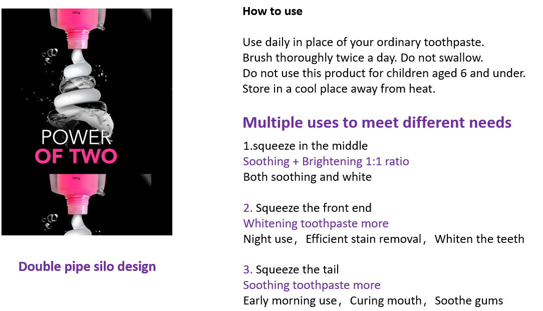 Dubbele tube tandpasta met dubbel effect Double tube dual effect toothpaste